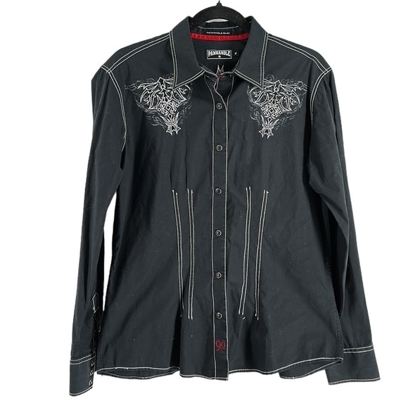 Panhandle Slim Western shirt snap buttons embroidered cowboy rodeo cow girl XL